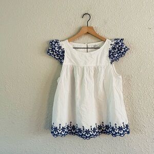 Madewell Blue Eyelet Ruffle Sleeve Blouse